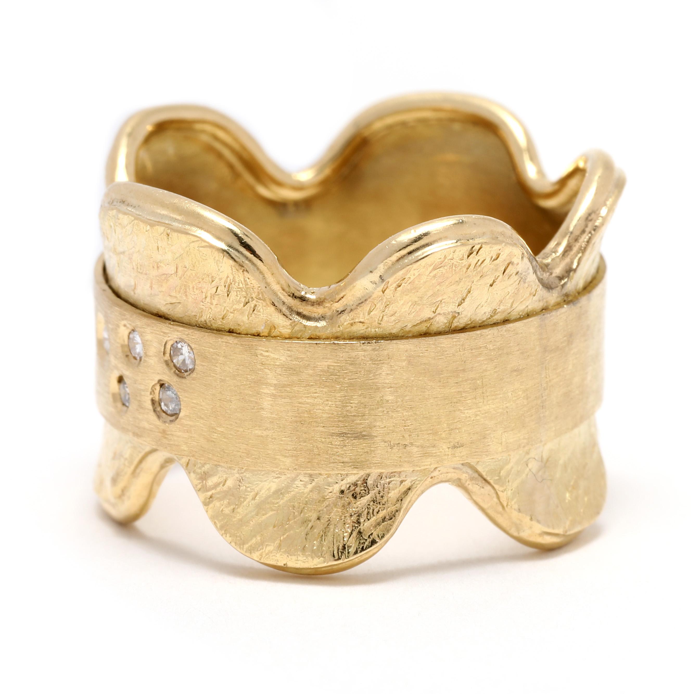 0,15 Karat breiter Diamantring mit Wellenschliff, 18 Karat Gelbgold, Ring Größe 6,5, strukturiert im Zustand „Gut“ in McLeansville, NC