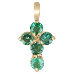 0.15tcw 14K Petite Rundschliff Smaragd Religiöses Kreuz Gold Anhänger Halskette 