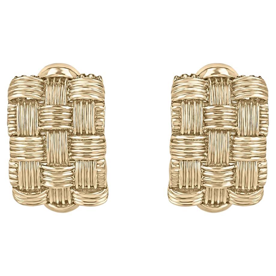 0.15tcw 18K Yellow Gold Hidden Ruby Earrings Woven Checkered Omega Back For Sale