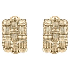 0.15tcw 18K Yellow Gold Hidden Ruby Earrings Woven Checkered Omega Back