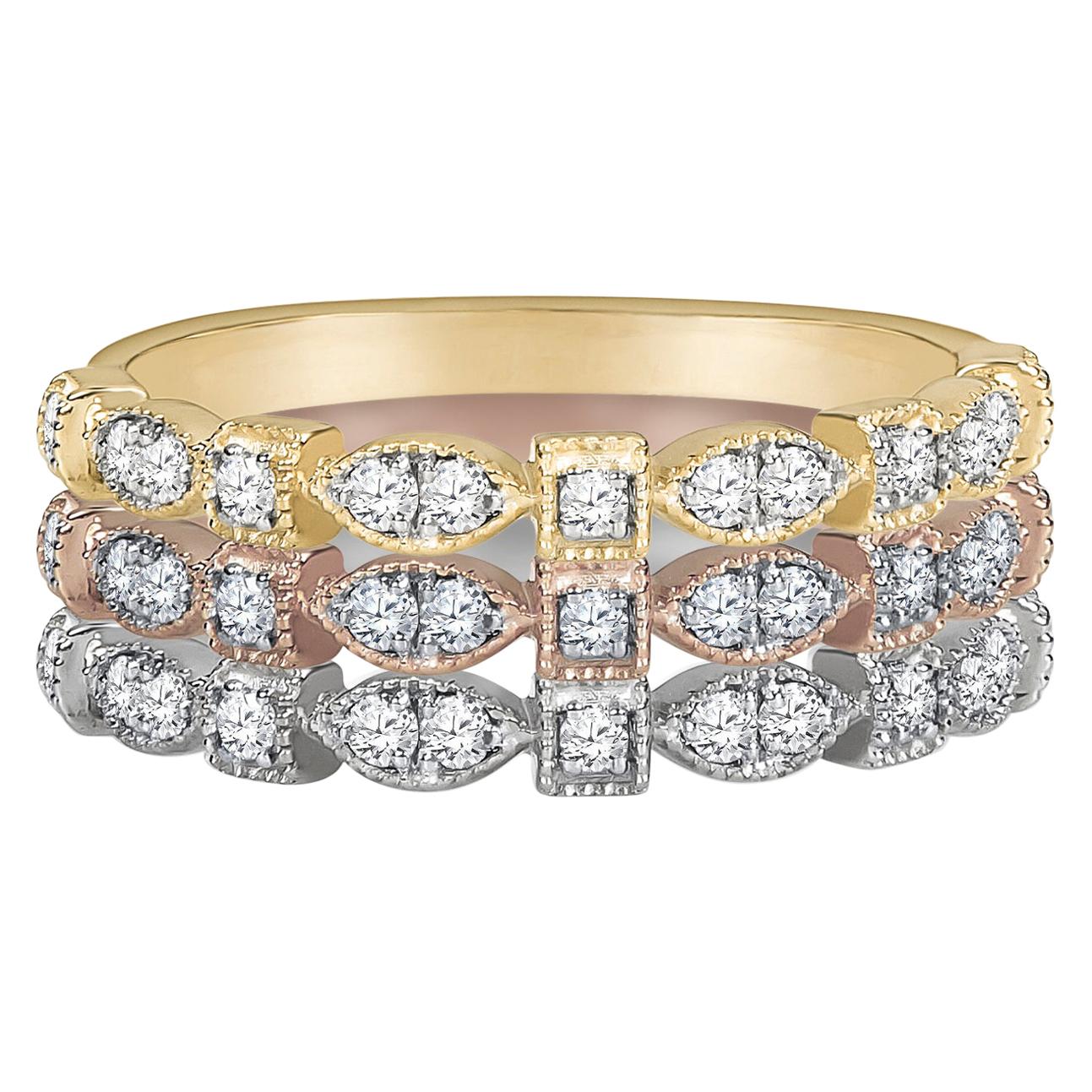 0.16 Carat 14 Karat Gold Diamond Stackable Ring in White, Yellow and Rose Gold For Sale