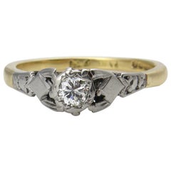 0.16 Carat Antique Vintage Diamond Engagement Wedding Yellow Gold Plat Ring