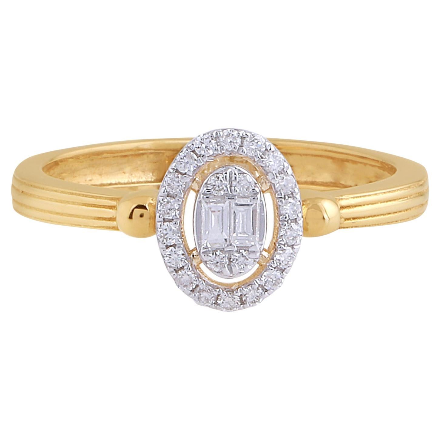 0.16 Carat Baguette Diamond Ring Solid 18 Karat Yellow Gold Handmade Jewelry For Sale