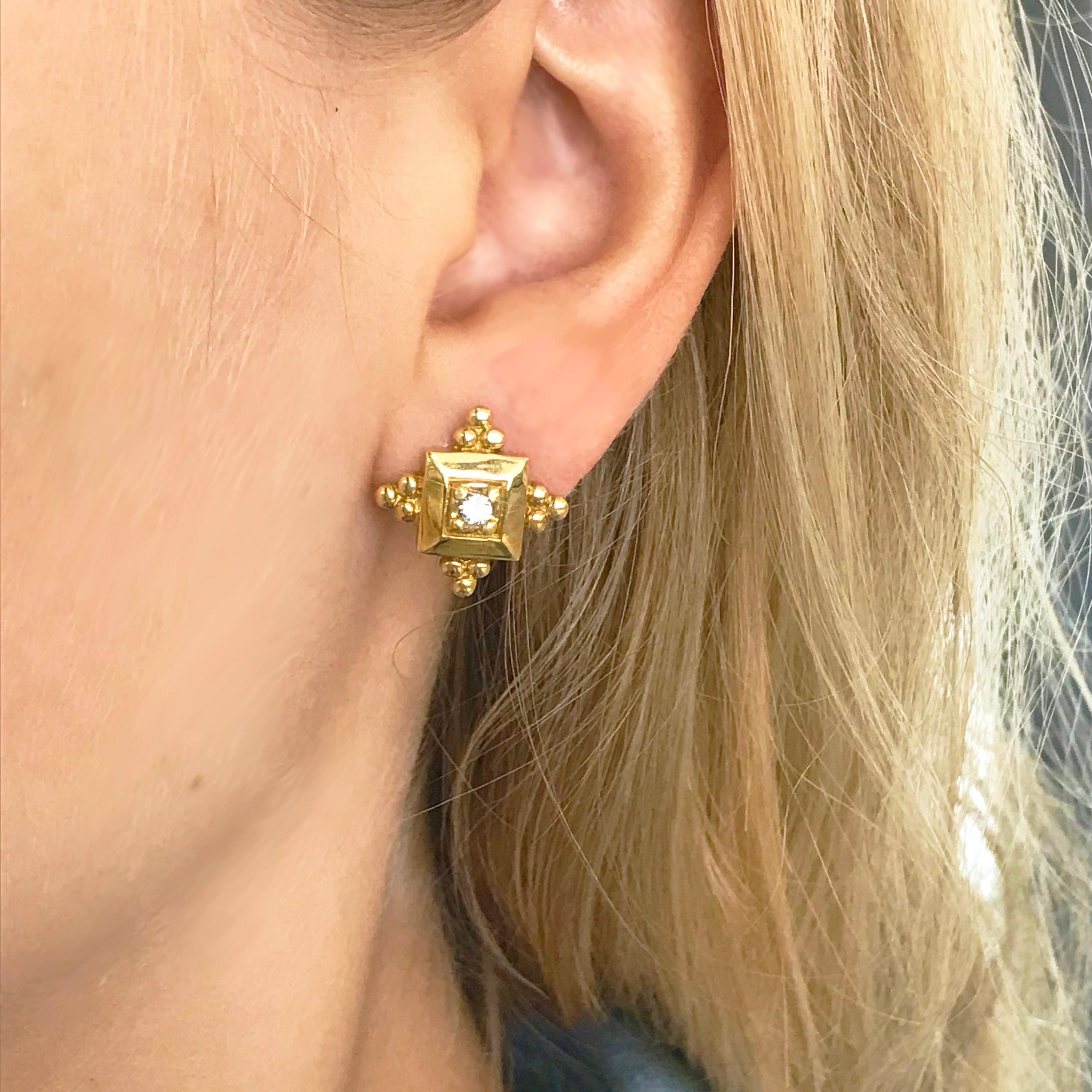 0.16 Carat Diamond 14 Karat Yellow Gold Custom Estate Earring Studs 1