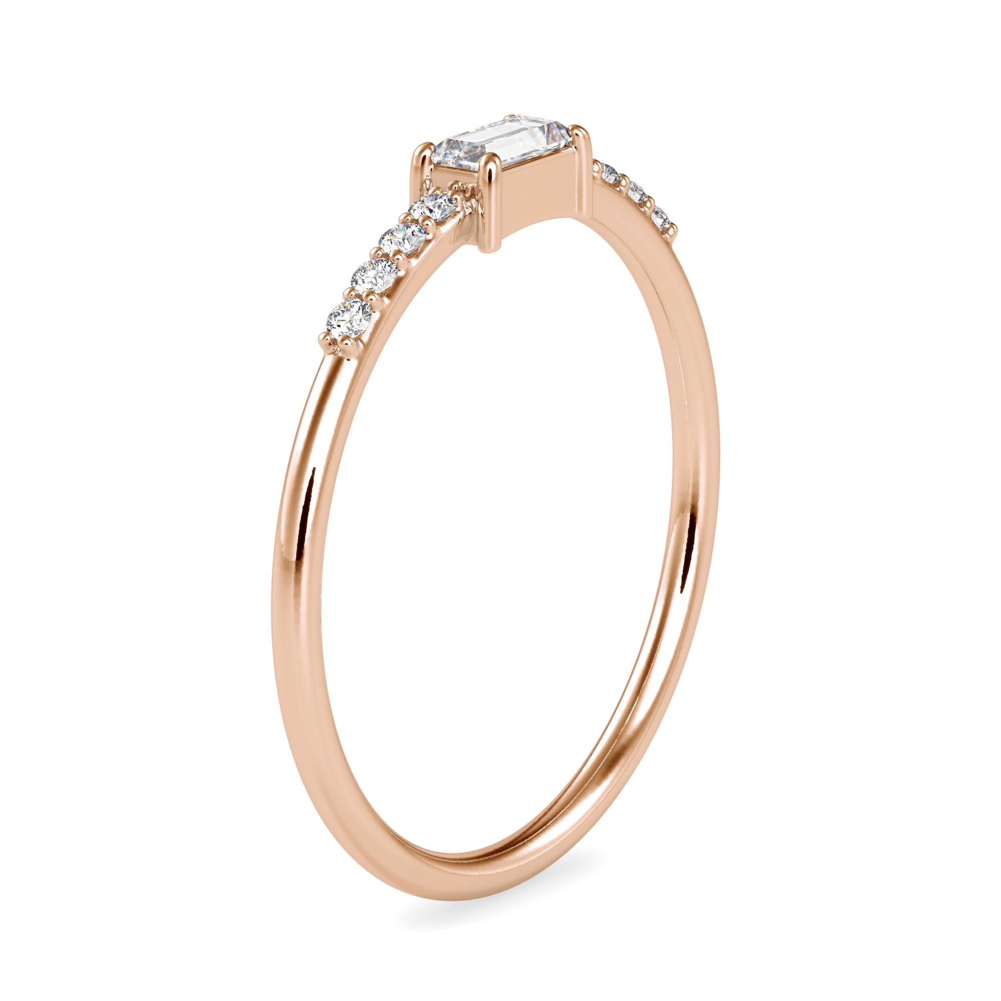 Emerald Cut 0.16 Carat Diamond 14K Rose Gold Ring For Sale
