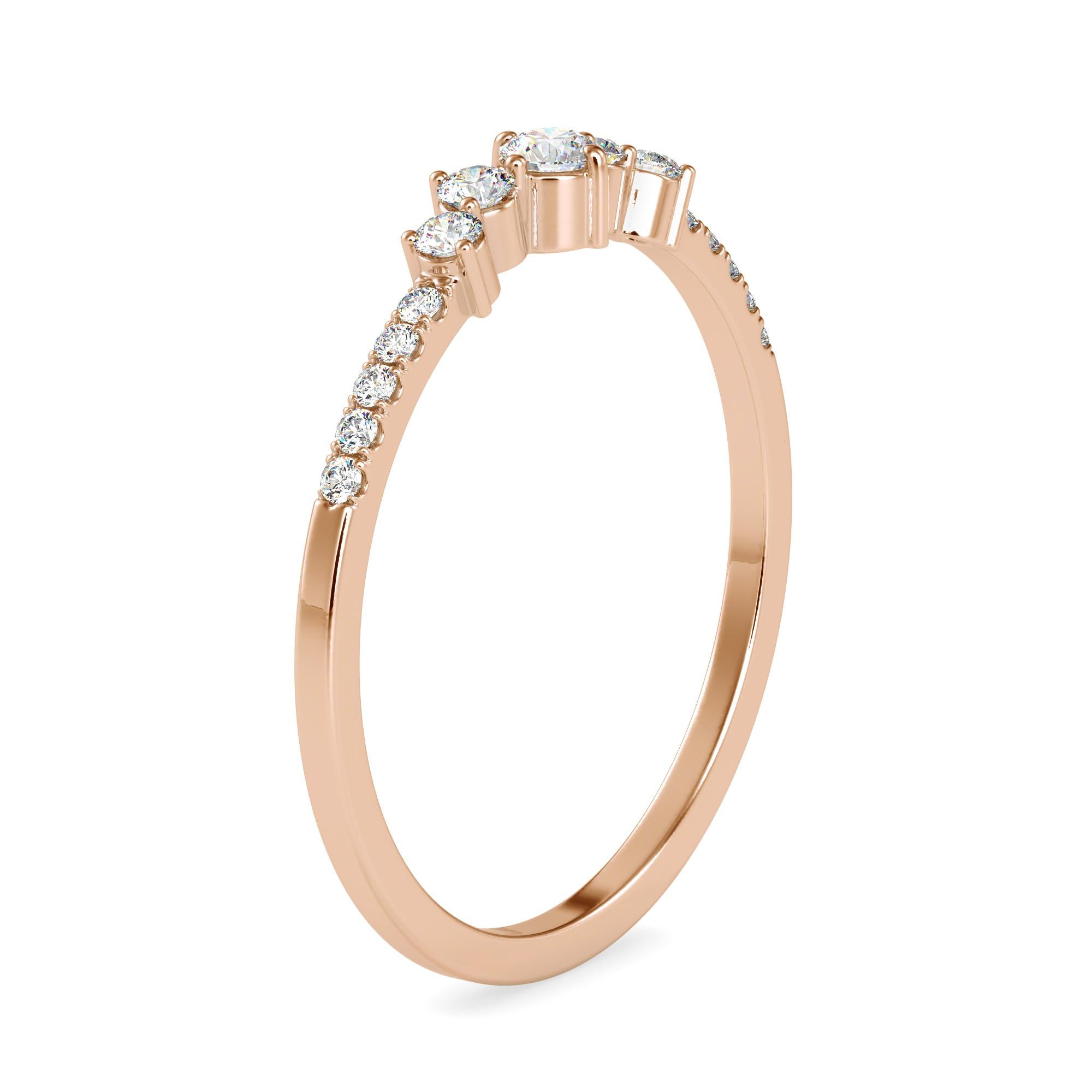 Round Cut 0.16 Carat Diamond 14K Rose Gold Ring For Sale