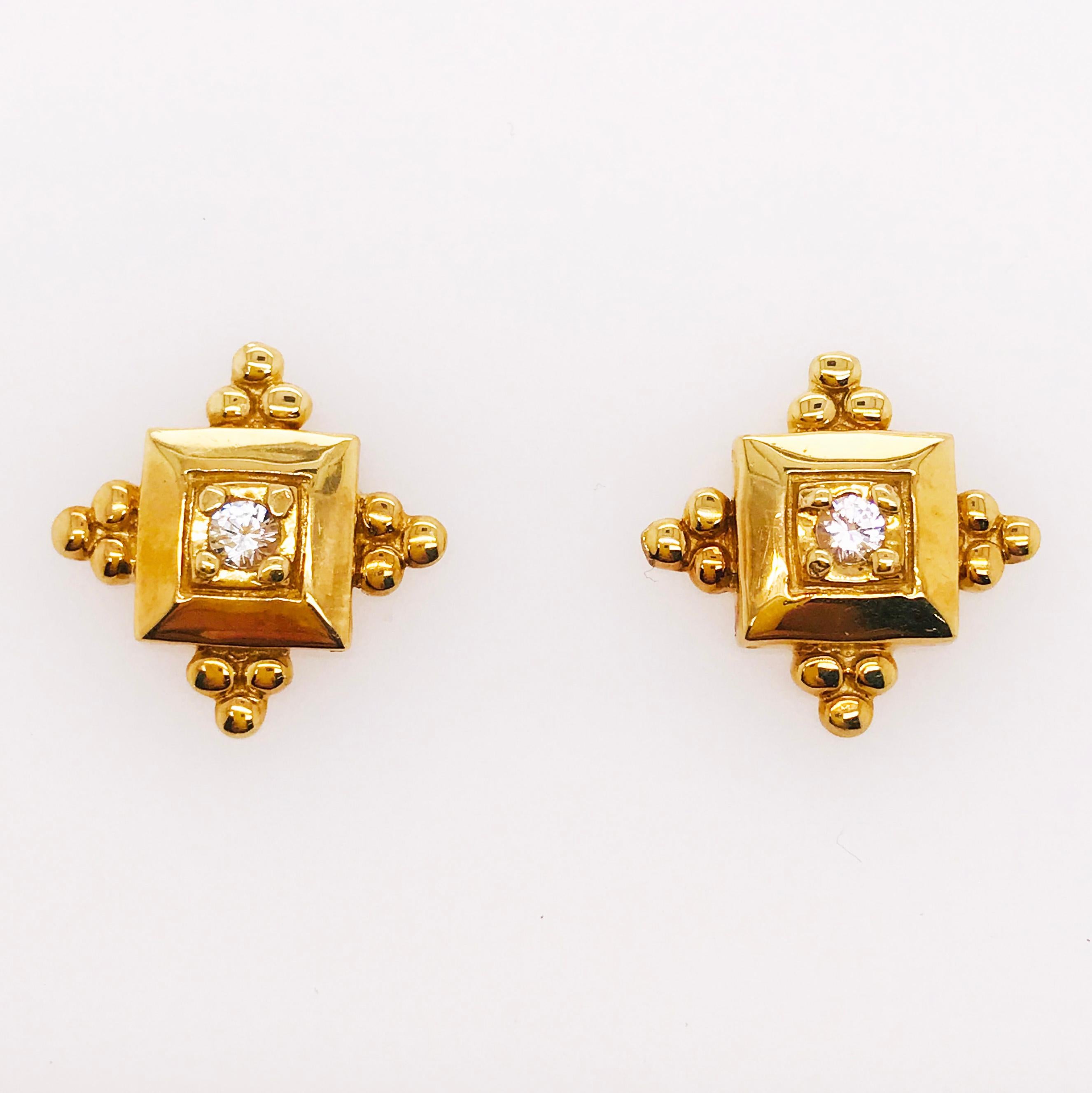 Arts and Crafts 0.16 Carat Diamond 14 Karat Yellow Gold Custom Estate Earring Studs