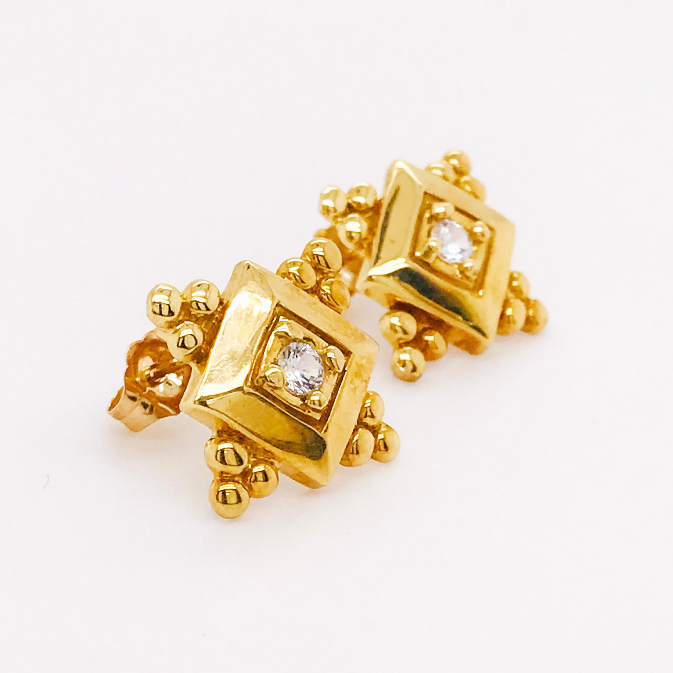 Round Cut 0.16 Carat Diamond 14 Karat Yellow Gold Custom Estate Earring Studs
