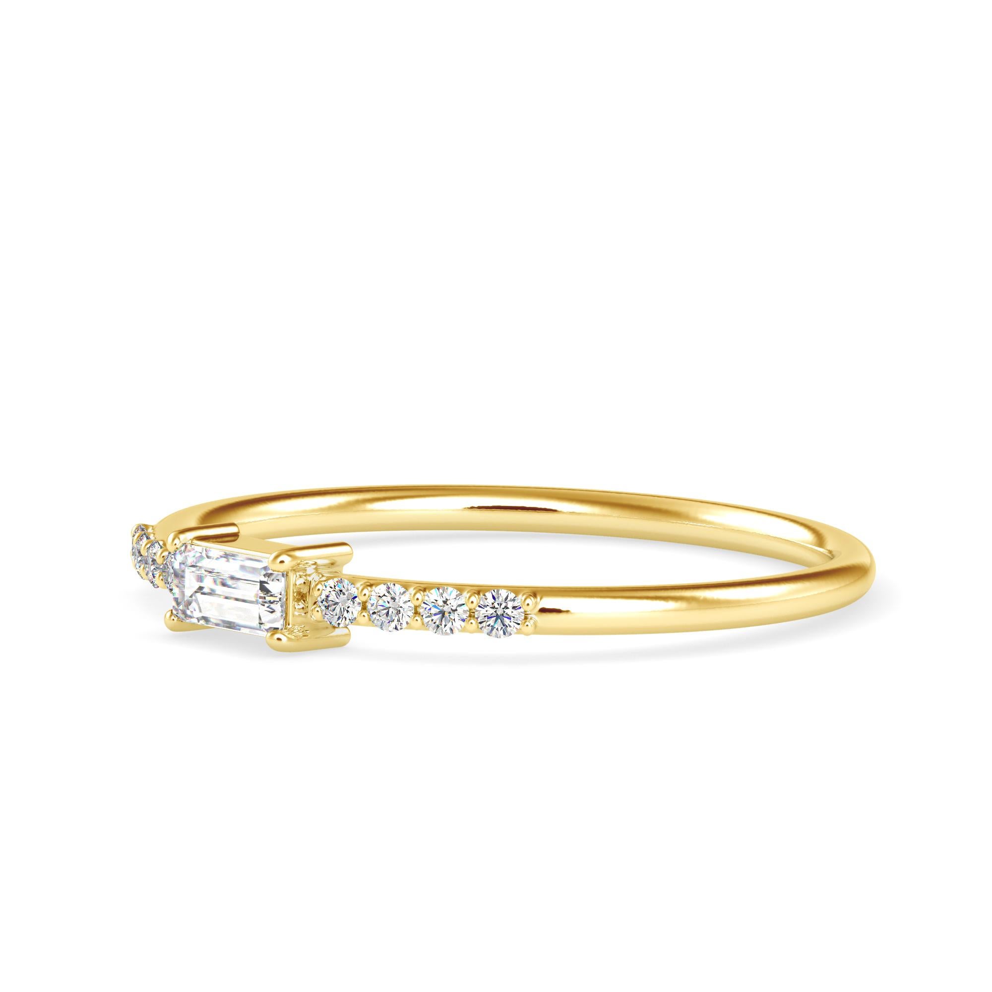 0.16 Carat Diamond 14K Yellow Gold Ring
Stamped: 14K 
Total Ring Weight: 1.2 Grams
Center Diamond Weight: 0.11 Carat (F-G Color, VS2-SI1 Clarity) 4x2 Millimeters -1
Side Diamonds Weight: 0.05 Carat (F-G Color, VS2-SI1 Clarity ), 1.2 Millimeters