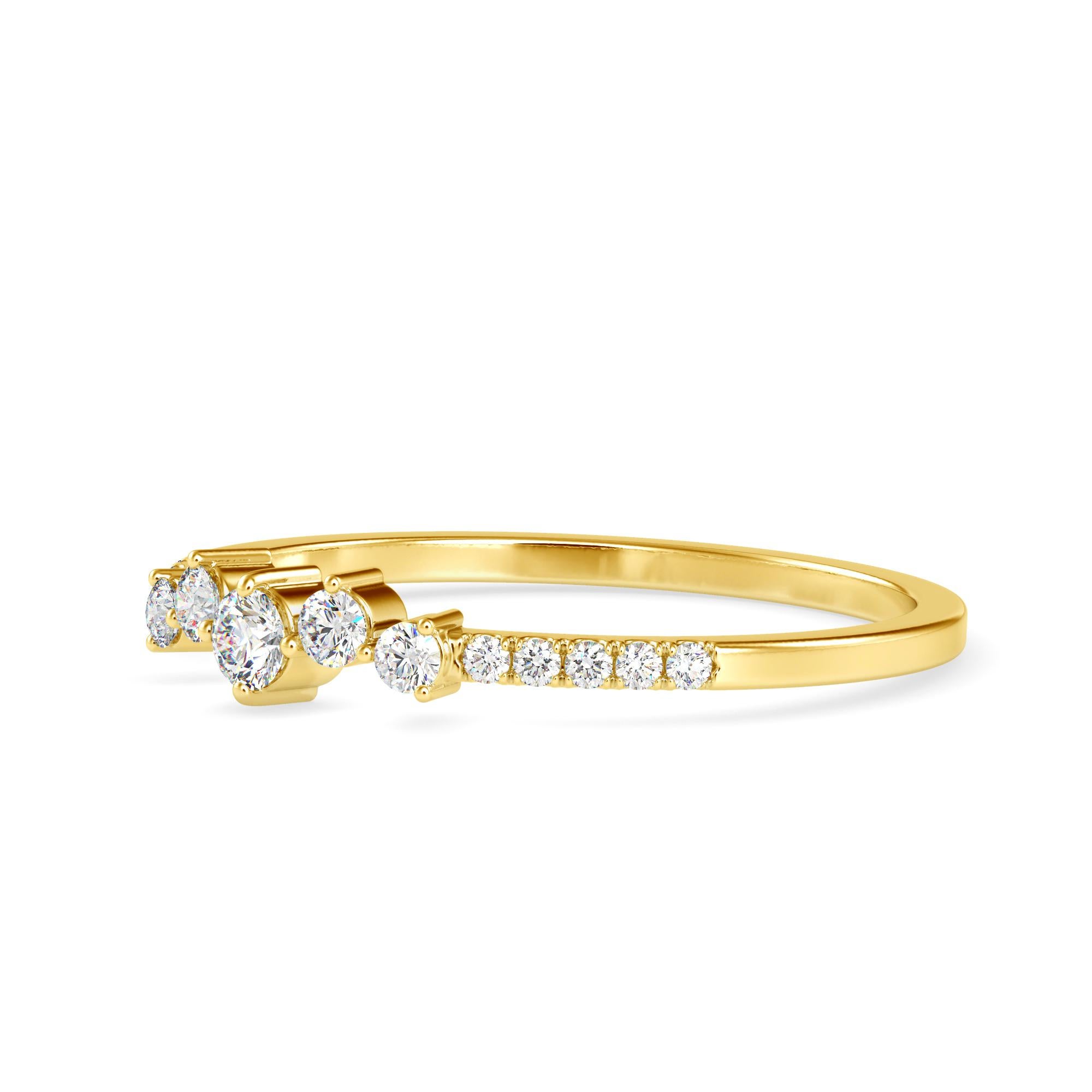 0.16 Carat Diamond 14K Yellow Gold Ring
Stamped: 14K 
Total Ring Weight: 1.2 Grams 
Center Diamond Weight: 0.05 Carat (F-G Color, VS2-SI1 Clarity)  2.4 Millimeters
Side Diamonds Weight: 0.03 Carat (F-G Color, VS2-SI1 Clarity), 1.6 Millimeters
Side