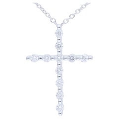 0.16 Carat Diamonds Necklace in 14K White Gold Cross 