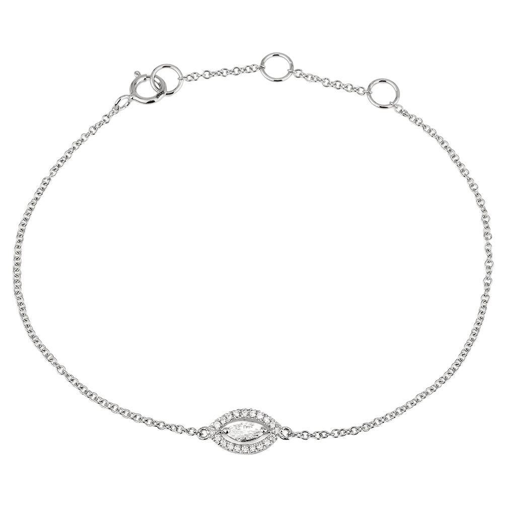 Bracelet pendentif en or blanc 14 carats avec diamants taille marquise et œil rond de 0,16 carat