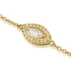 0.16 Carat Marquise and Round Diamond Eye Pendant Bracelet in 14k Yellow Gold