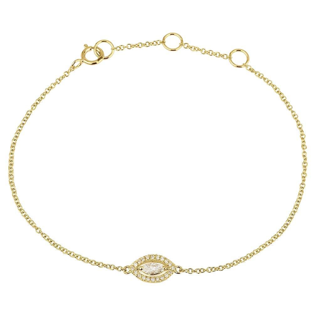 Bracelet pendentif en or jaune 14 carats avec diamants taille marquise et œil rond de 0,16 carat