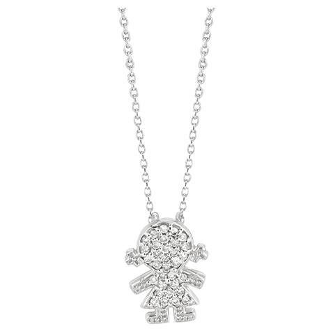 0.16 Carat Natural Diamond Girl Necklace 14K White Gold G SI Chain