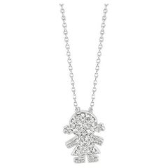 0.16 Carat Natural Diamond Girl Necklace 14K White Gold G SI Chain