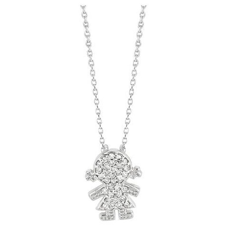0.16 Carat Natural Diamond Girl Necklace 14K White Gold G SI Chain For Sale at 1stDibs