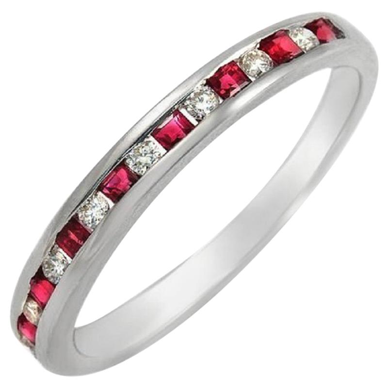 0.16 Carat Round Diamonds & 0.32 Pink Sapphire 18K White Gold Wedding Band Ring For Sale