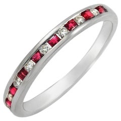 0.16 Carat Round Diamonds & 0.32 Pink Sapphire 18K White Gold Wedding Band Ring
