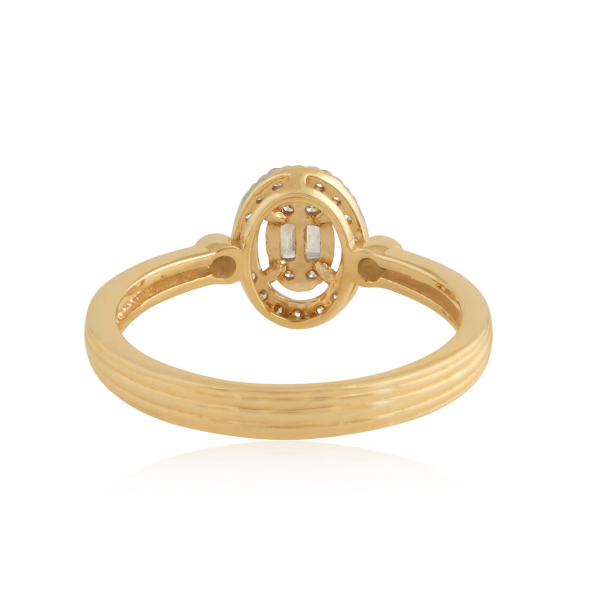 Women's 0.16 Carat SI Clarity HI Color Baguette Diamond Halo Ring 18 Karat Yellow Gold For Sale
