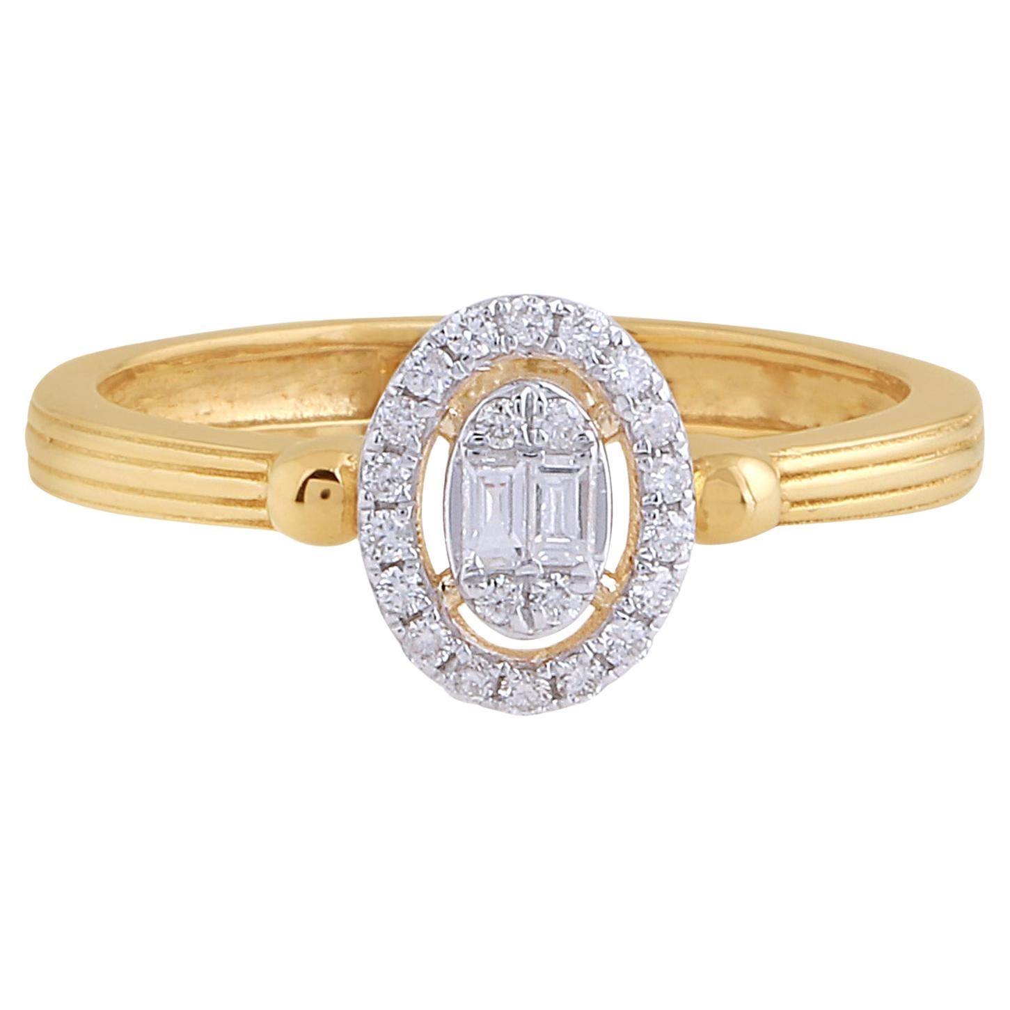 0.16 Carat SI Clarity HI Color Baguette Diamond Halo Ring 18 Karat Yellow Gold For Sale