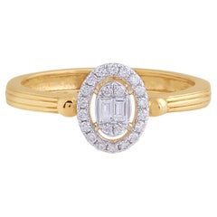Natural 0.25 Carat SI/H Baguette Diamond Halo Ring 18 Karat Yellow Gold Jewelry
