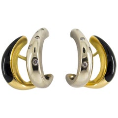 0.16 Carat White Diamond Enamel Yellow Gold White Gold Stud Earrings