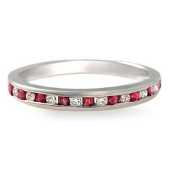 0.16 Carat Round Diamonds & 0.32 Pink Sapphire 18K White Gold Wedding Band Ring
