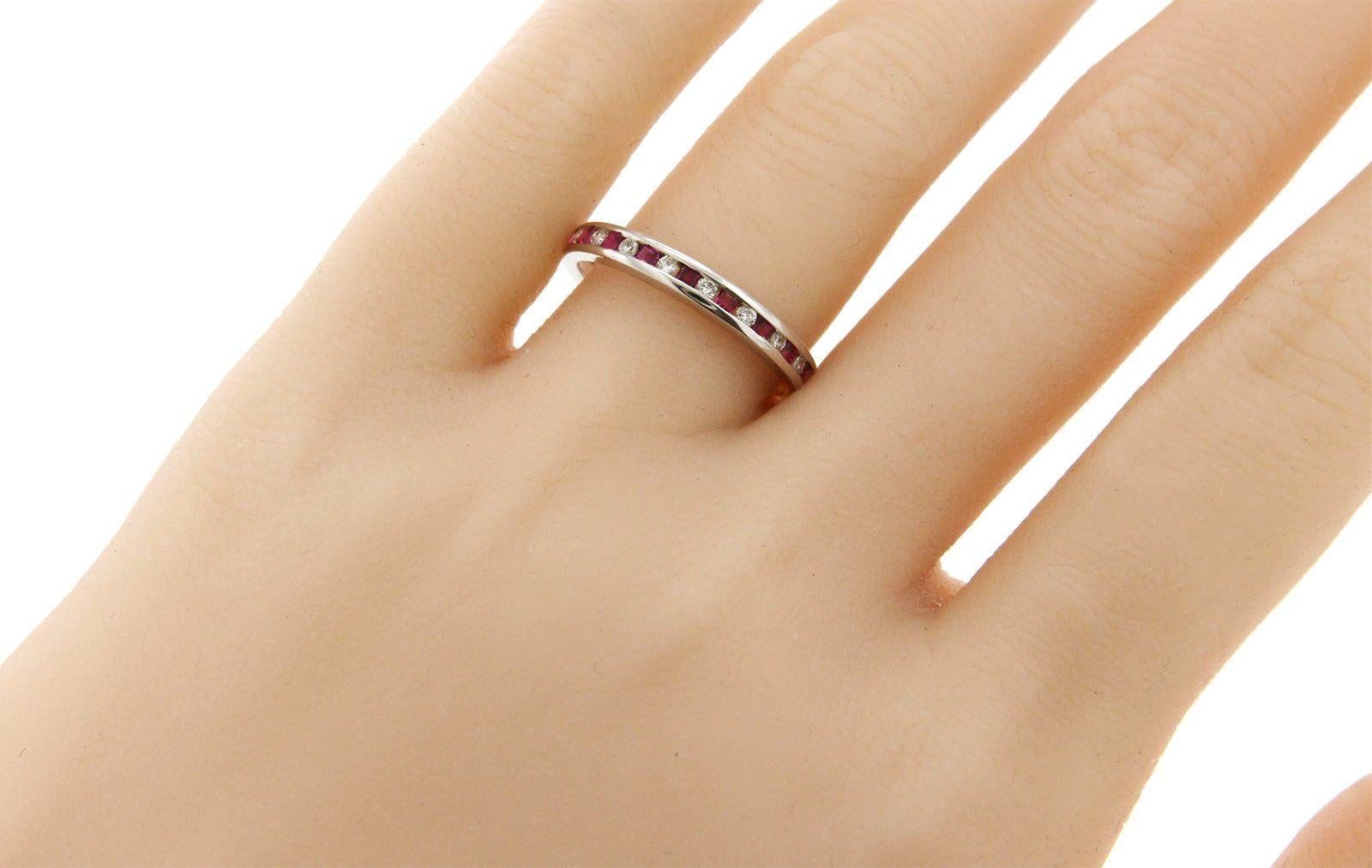 Round Cut 0.16 Carat Round Diamonds & 0.32 Pink Sapphire 18K White Gold Wedding Band Ring For Sale