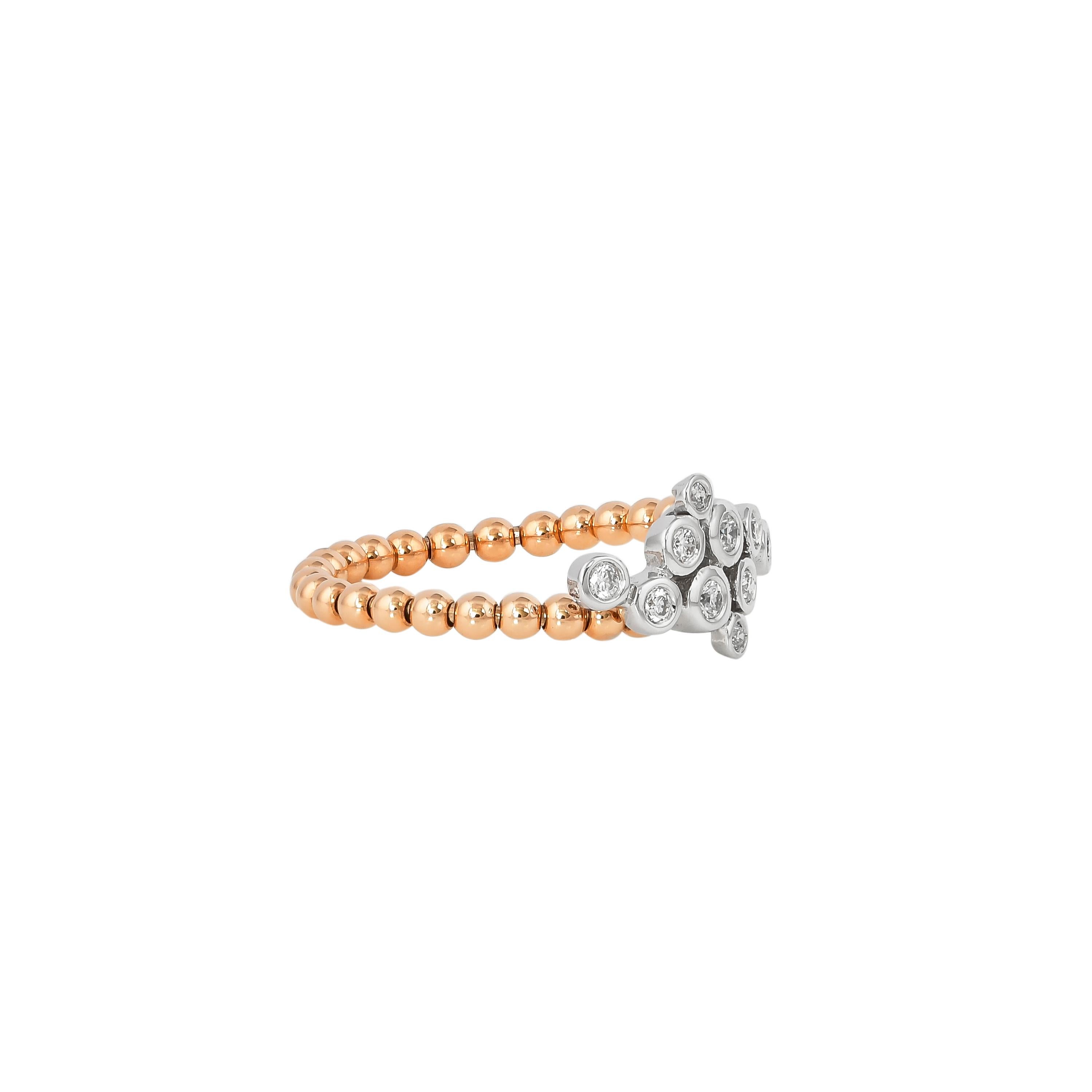 Unique and Designer Cocktail Rings by Sunita Nahata Fine Design.

Classic Diamond ring in 18K White & Rose gold. 

Diamond: 0.05carat, 1.90mm size, round shape, G colour, VS clarity.
Diamond: 0.099 carat, 1.60mm size, round shape, G colour, VS