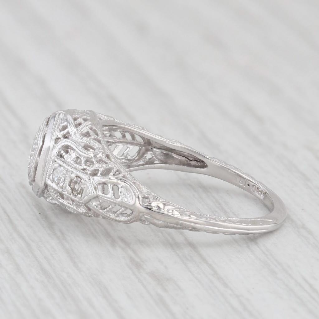 Single Cut 0.16ct Diamond Filigree Ring 18k White Gold Size 6.25 Vintage Engagement For Sale