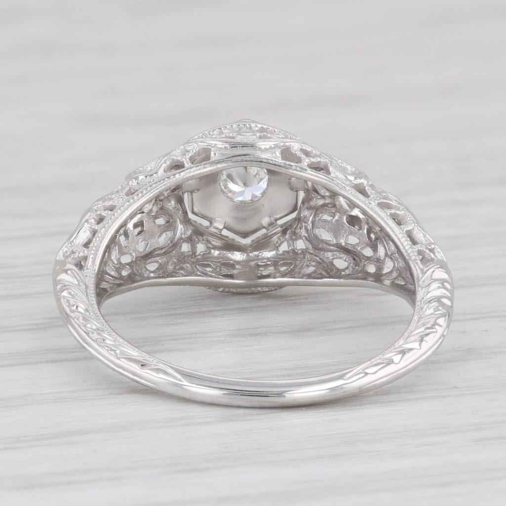 0.16ct Diamond Filigree Ring 18k White Gold Size 6.25 Vintage Engagement In Good Condition For Sale In McLeansville, NC