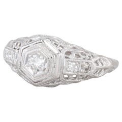 0.16ct Diamond Filigree Ring 18k White Gold Size 6.25 Vintage Engagement