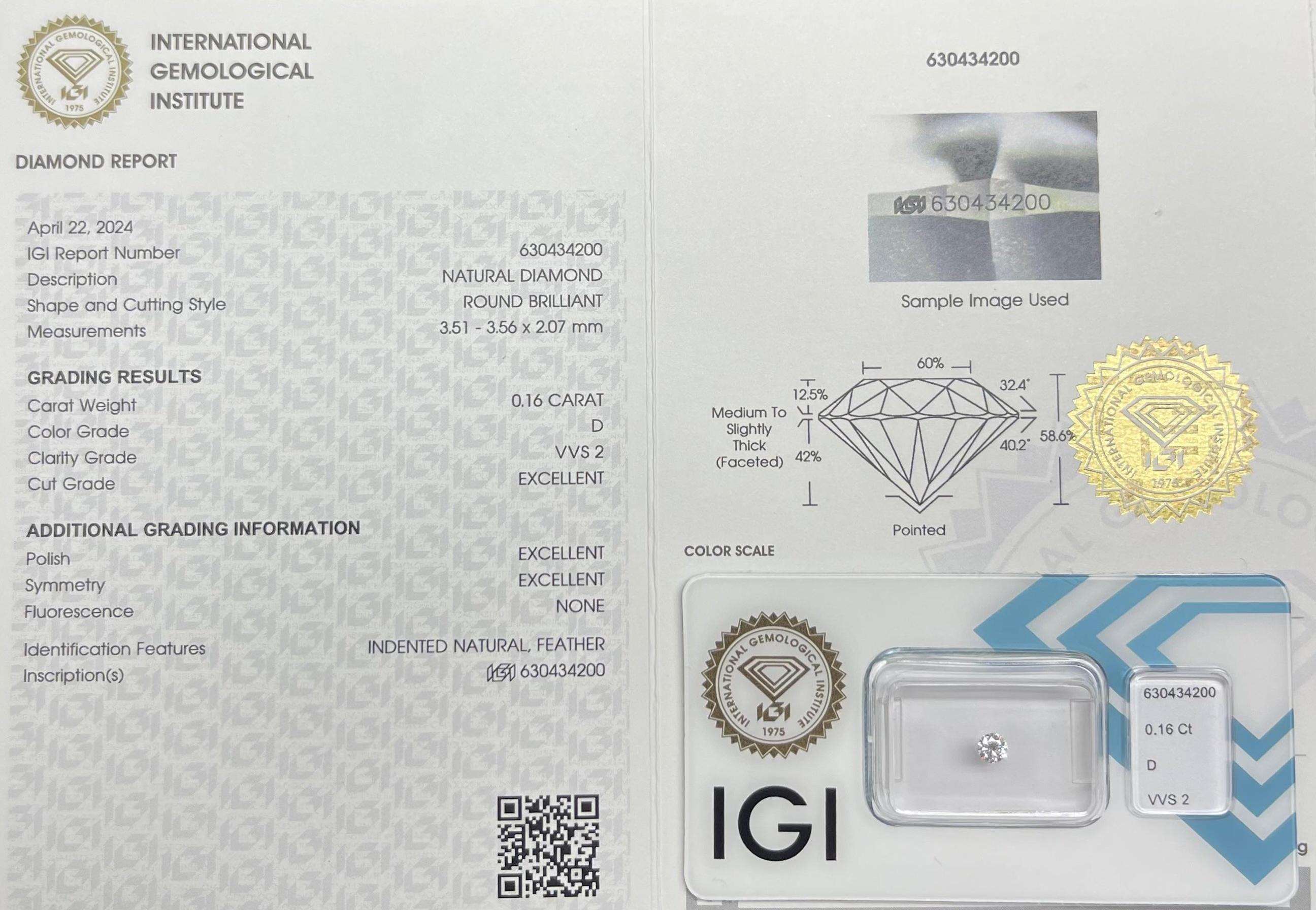 0.16CT IGI Certified Round Brilliant In New Condition For Sale In kOWLOON, HK