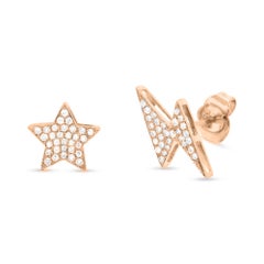 0.16ct Round Brilliant Cut Diamond Star and Lightning Stud Earrings in 14k Rose