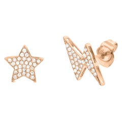 0.16ct Round Brilliant Cut Diamond Star and Lightning Stud Earrings in 14k Rose