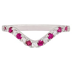 0.16cts Ruby W Natural Diamond Stackable Band : 14k Solid White Gold  1.6mm