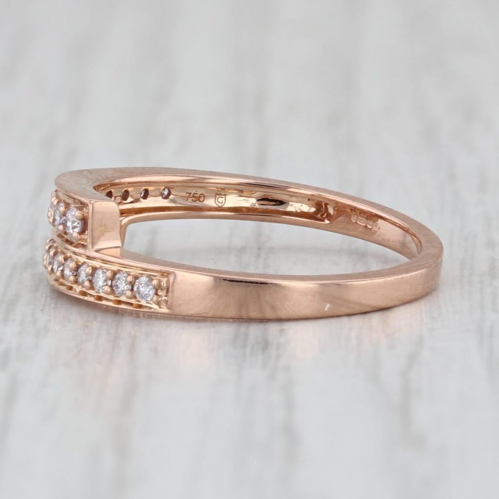 Gemstone Information:
- Natural Diamonds -
Total Carats - 0.16ctw
Cut - Round Brilliant
Color - Light Pink
Clarity - SI1 - I1

Metal: 18k Rose Gold
Weight: 3.1 Grams 
Stamps: 18k 750
Face Height: 5.4 mm 
Rise Above Finger: 2.6 mm
Band / Shank Width: