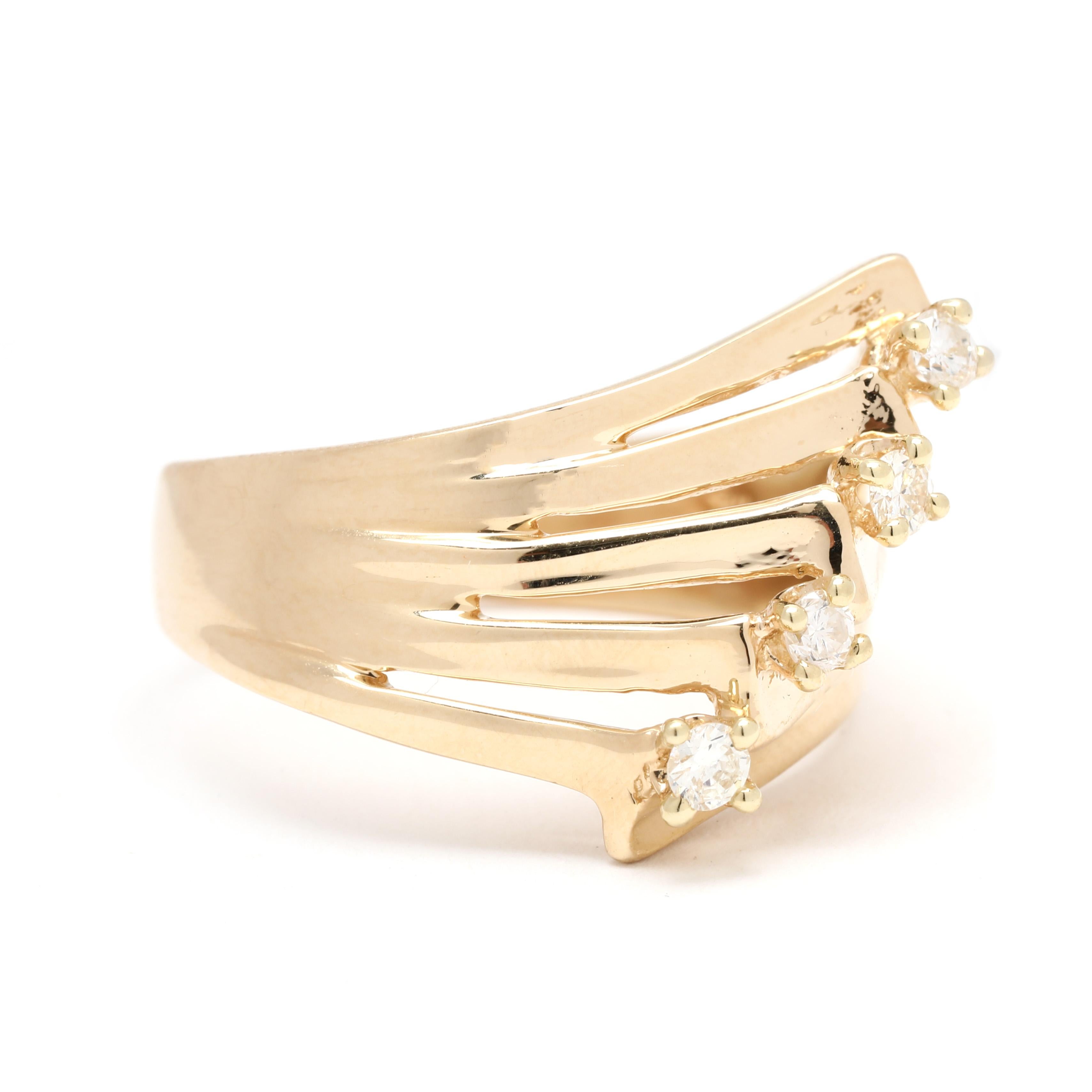 Pierres :
diamant, 4 pierres
taille ronde brillante
2.25 mm
.16ctw
Couleur H-J / Clarté SI2-I1

Taille de l'anneau 8.75

Longueur : 19,5 mm

Poids : 3,7 dwts. / 5,7 grammes

Tampons : 