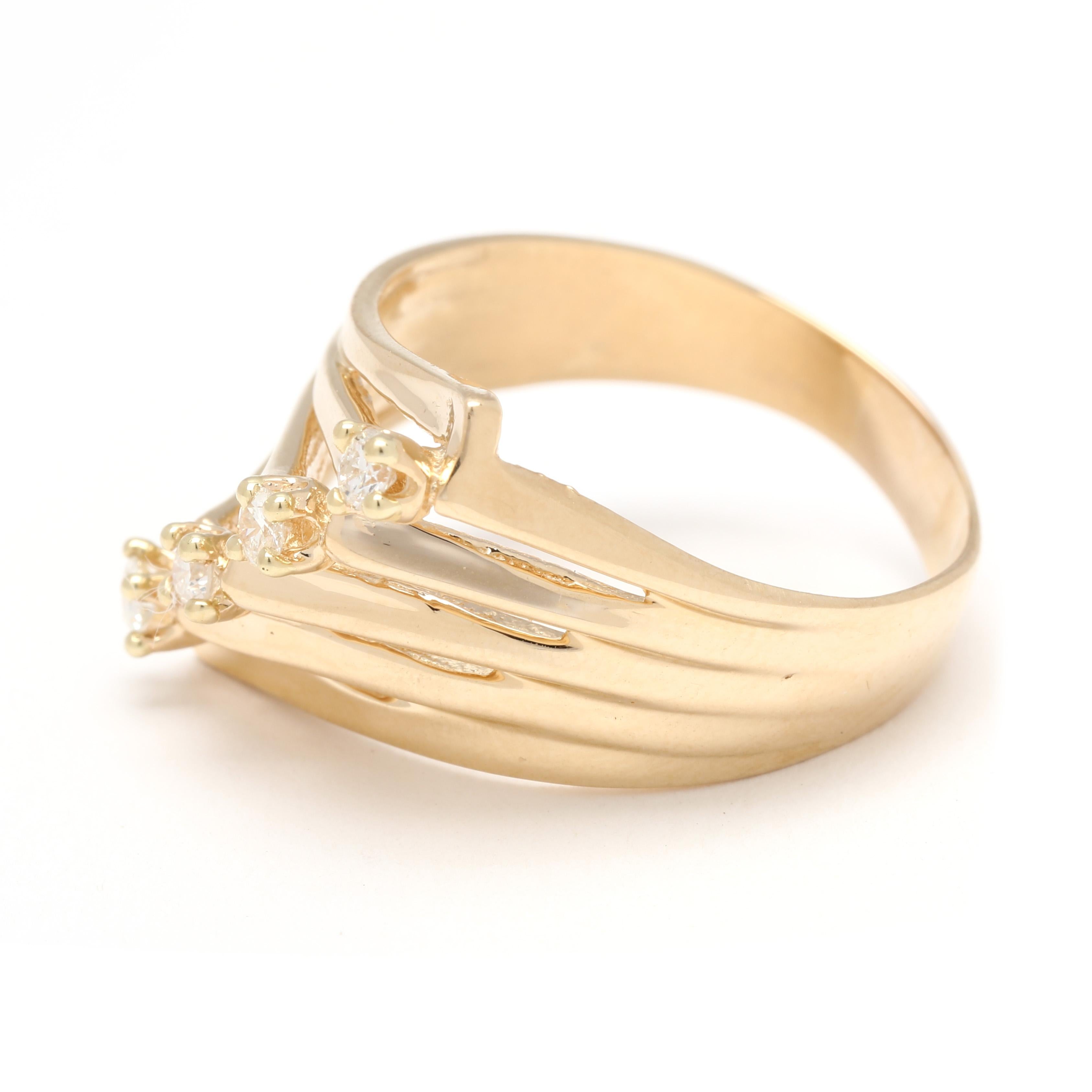 Bague à anneau diagonale avec diamant 0,16 carat, or jaune 14 carats, taille de bague 8,75 en vente 1