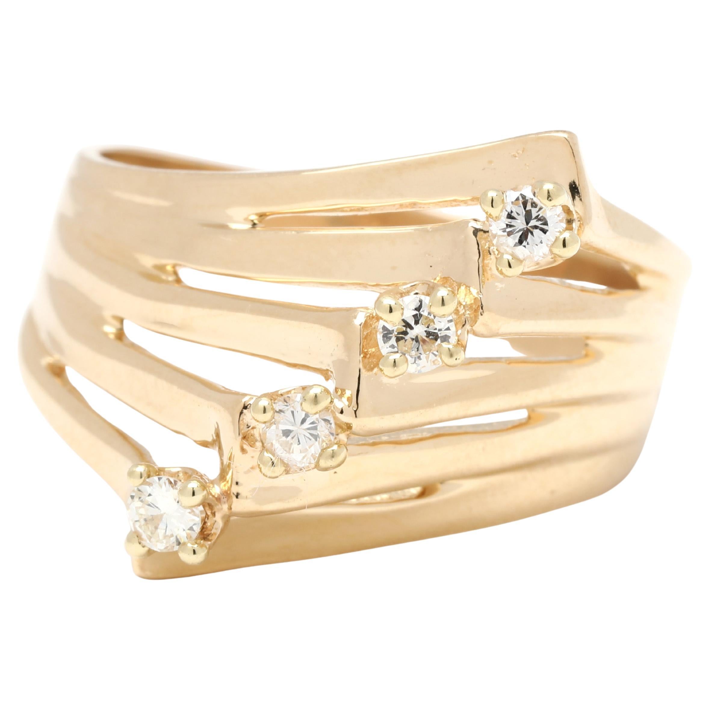 Bague à anneau diagonale avec diamant 0,16 carat, or jaune 14 carats, taille de bague 8,75