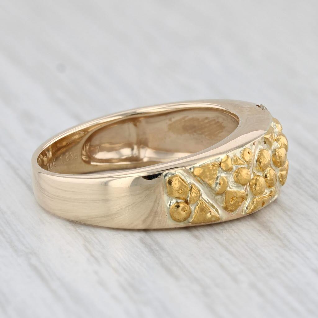 0.16ctw Diamond Nugget Ring 14k 24k Yellow Gold Size 10.25 Wedding Band For Sale 1