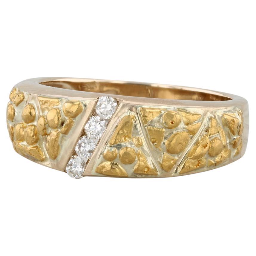 0.16ctw Diamond Nugget Ring 14k 24k Yellow Gold Size 10.25 Wedding Band