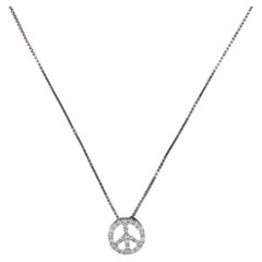 0.16ctw Diamond Peace Sign Pendant Necklace 14k White Gold 17.5" Box Chain