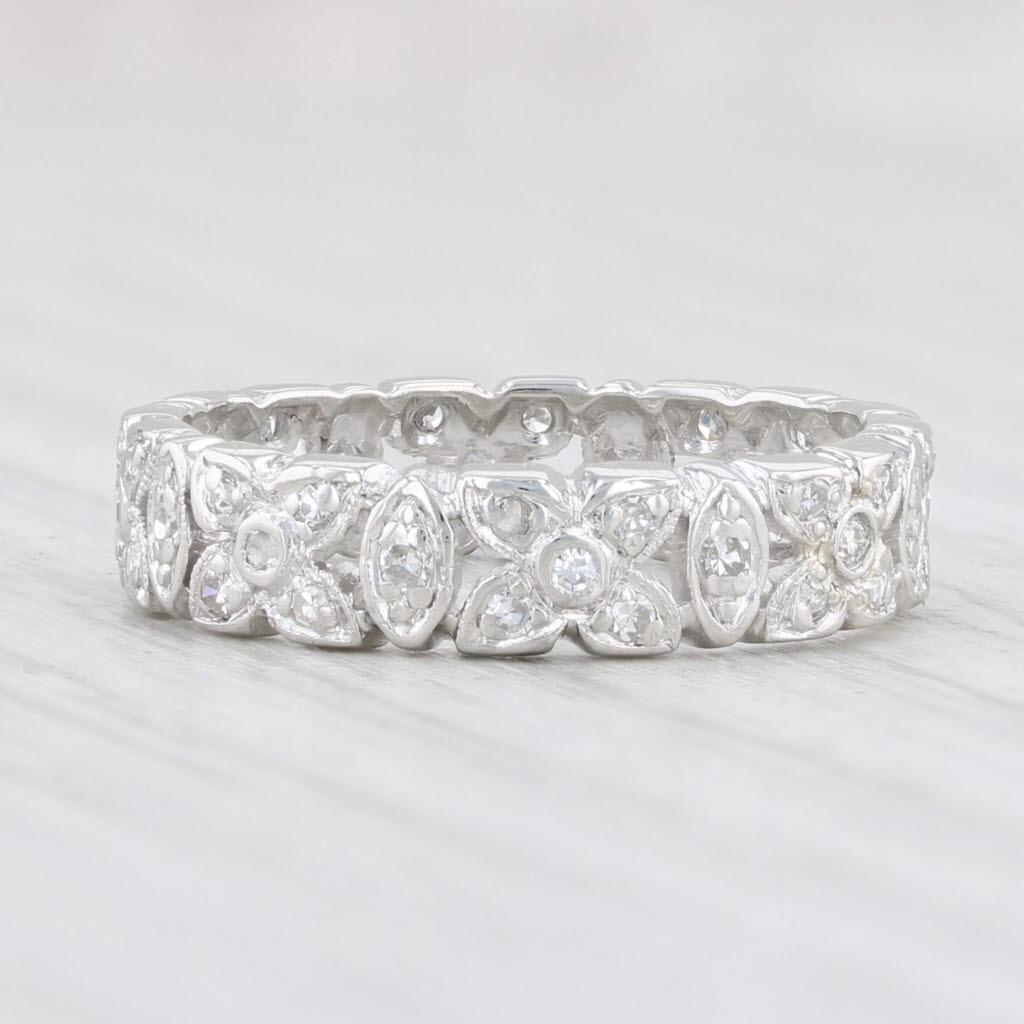 Round Cut 0.16ctw Floral Diamond Eternity Ring Platinum Size 5 Stackable Wedding Band For Sale