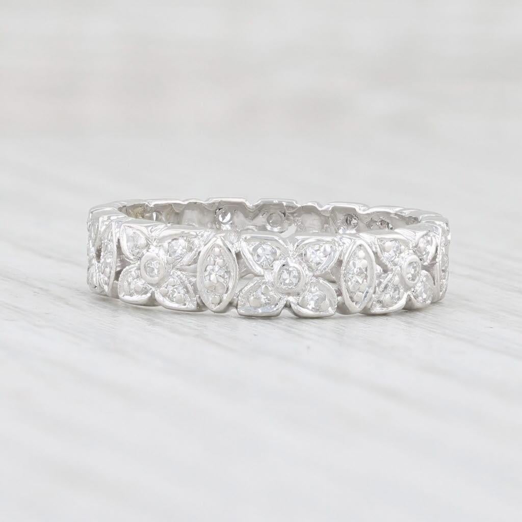 0.16ctw Floral Diamond Eternity Ring Platinum Size 5 Stackable Wedding Band In Good Condition For Sale In McLeansville, NC