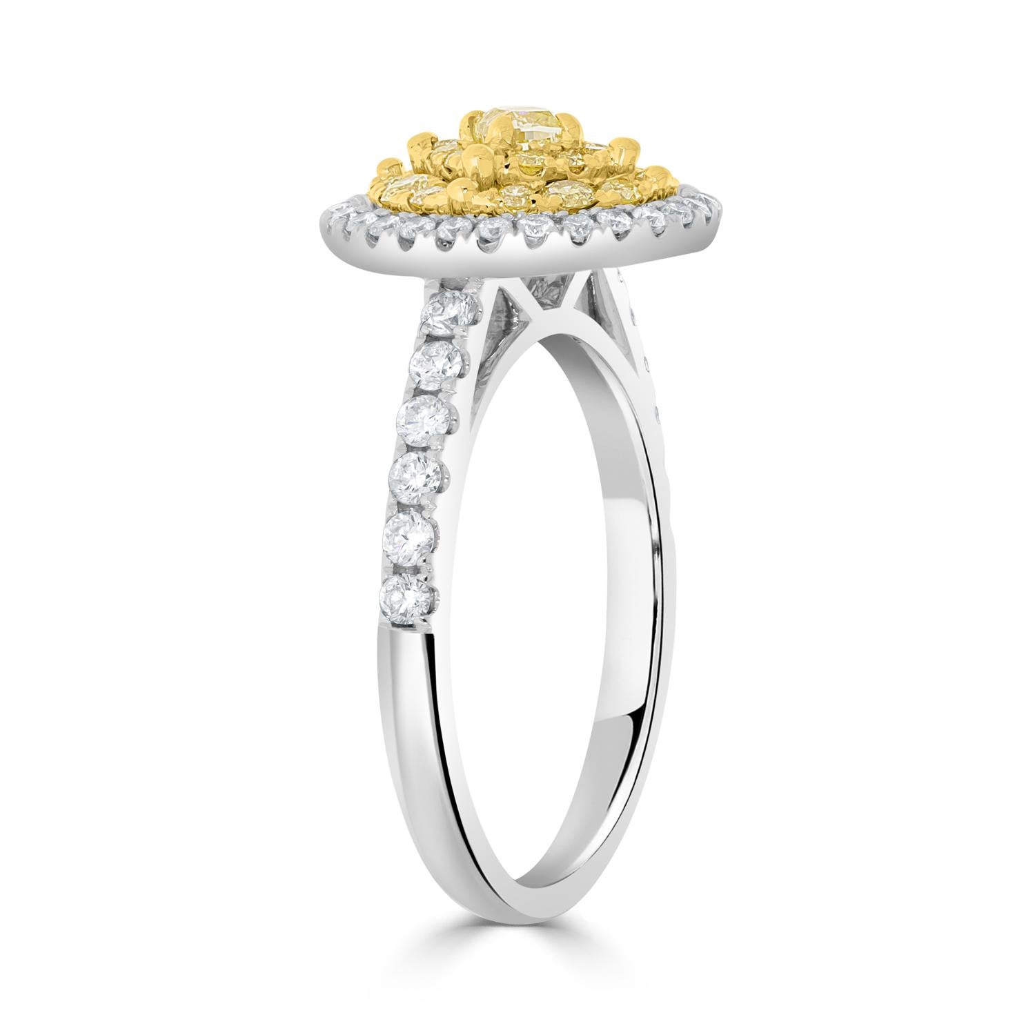Modern 0.16tct Yellow Diamond Ring with 0.73ct Diamonds Set in 14K Two Tone Gold