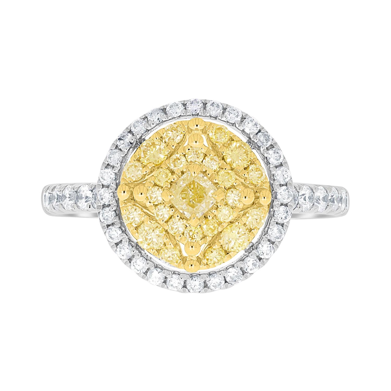0.16tct Yellow Diamond Ring with 0.73ct Diamonds Set in 14K Two Tone Gold