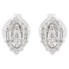 0.17 Carat Baguette & Round Diamond Stud Earrings 18 Karat White Gold Jewelry