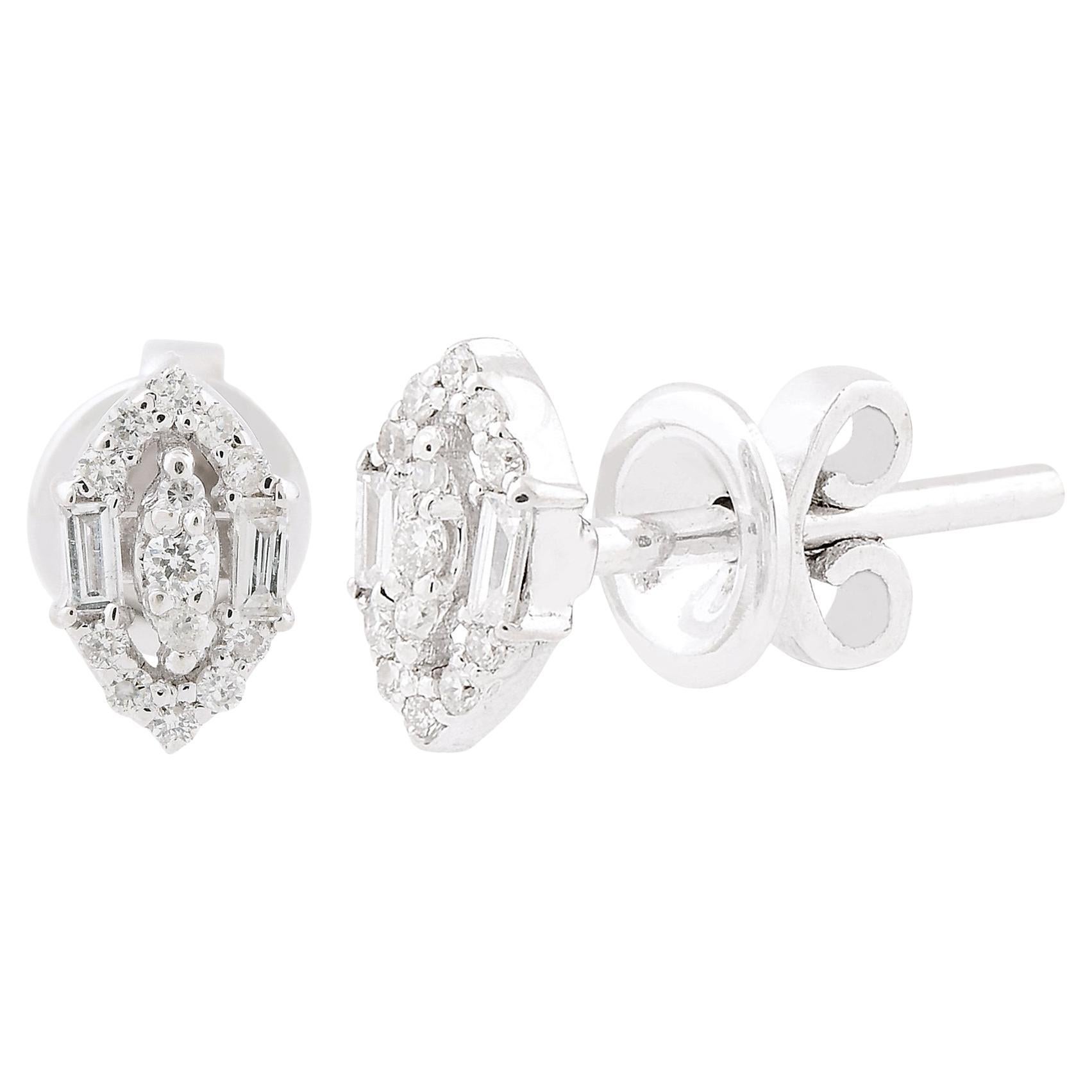 Pendientes de diamantes redondos y baguette de 0,17 quilates Joyas de oro blanco de 18 quilates